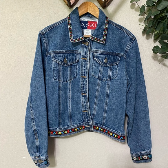 If You Don’t Know ASK! Jackets & Blazers - IF YOU DONT KNOW ASK! vintage denim jean jacket colorful flower border Medium